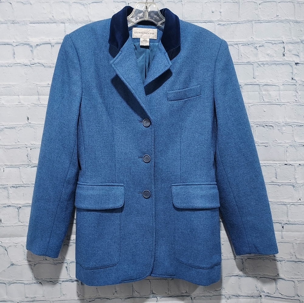 Evan Picone Blue Wool Blazer Shoulder Pads Sz 6 Office Attire Academia City READ